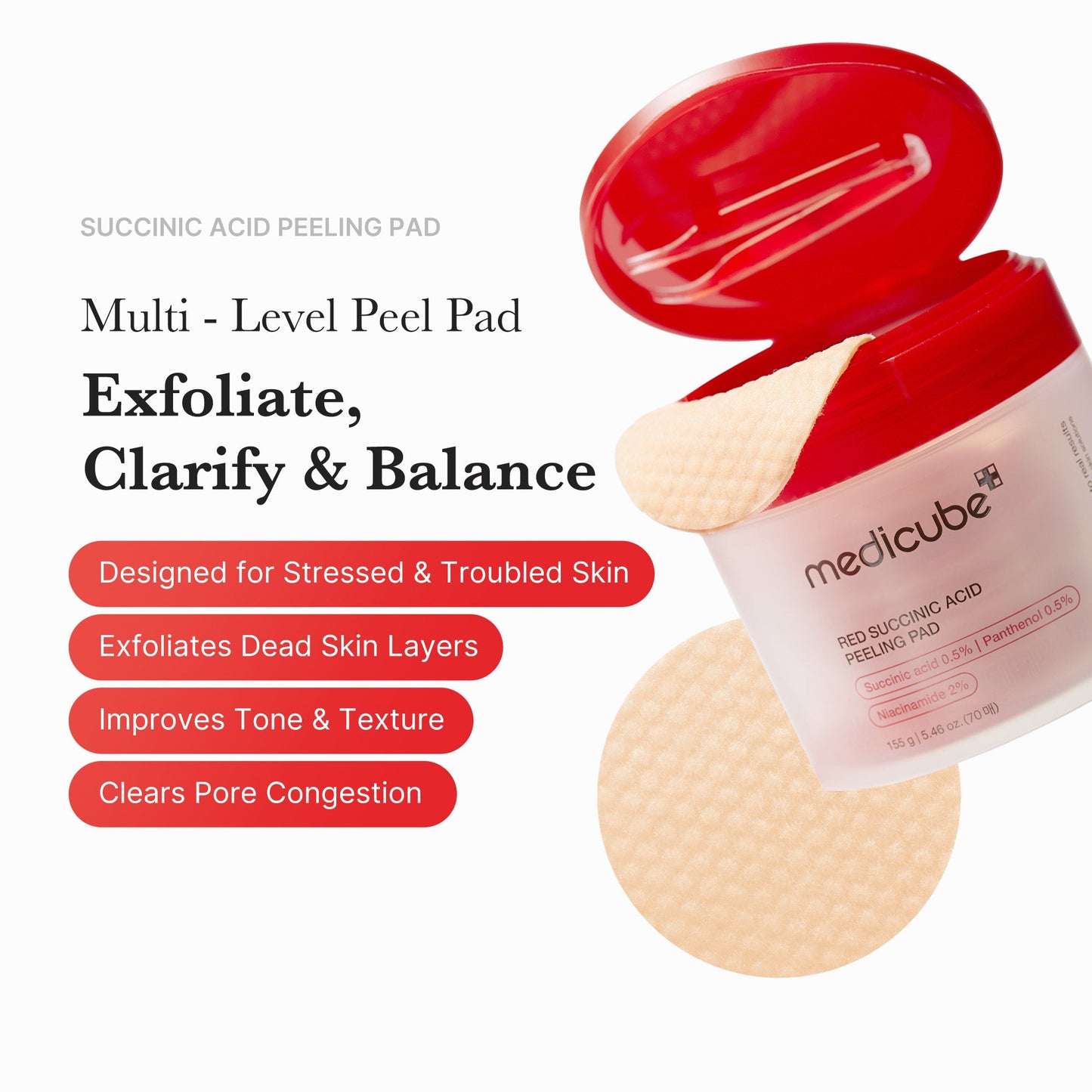 Red Succinic Acid Panthenol Pads for Gentle Daily Toning Care