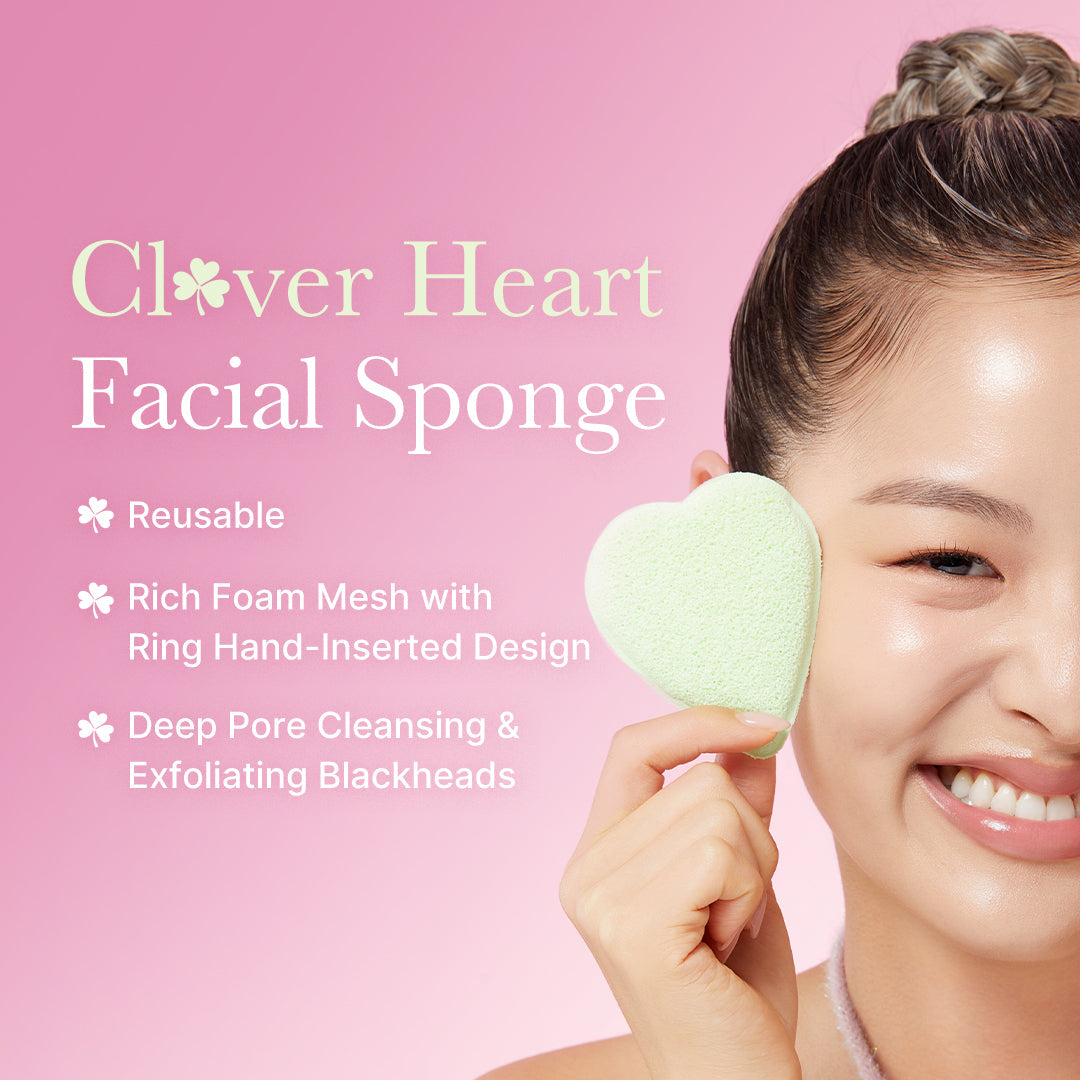 Clover Heart Facial Sponge for Gentle Everyday Skin Care