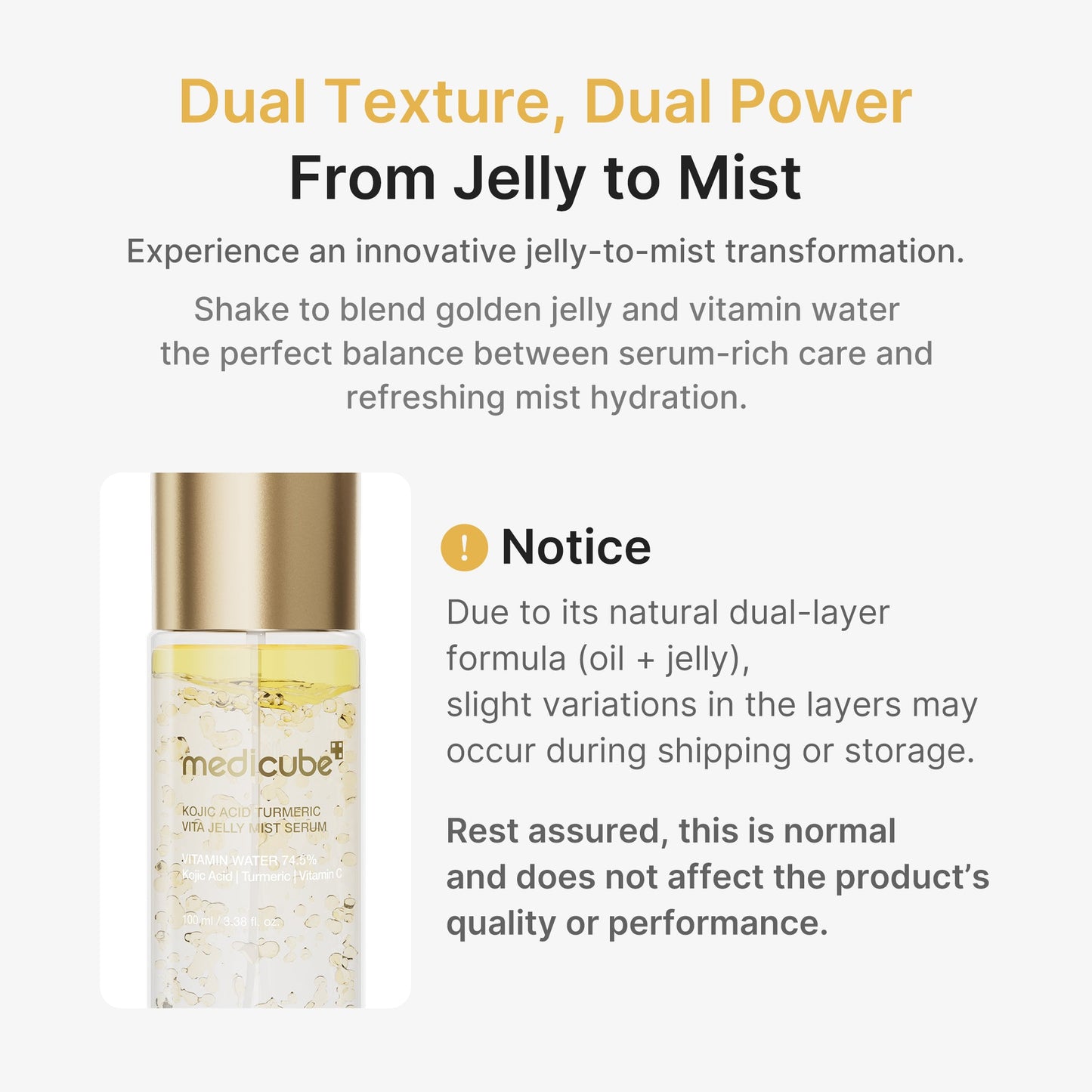 Kojic Acid Turmeric Vitamin Gold Jelly Mist Serum for Lightweight Everyday Skin Prep