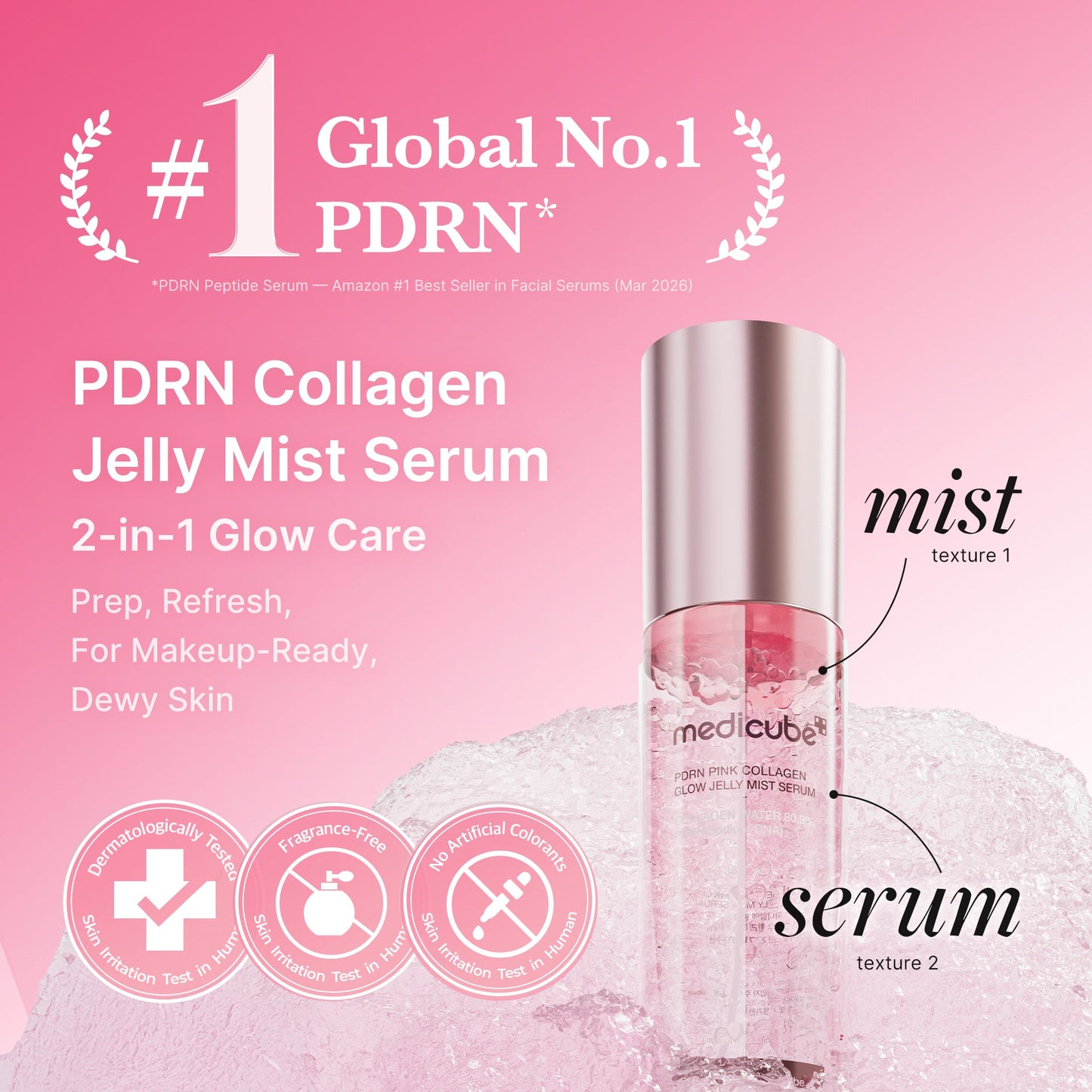 PDRN Pink Collagen Glow Jelly Mist Serum with Lightweight Daily Skin Prep