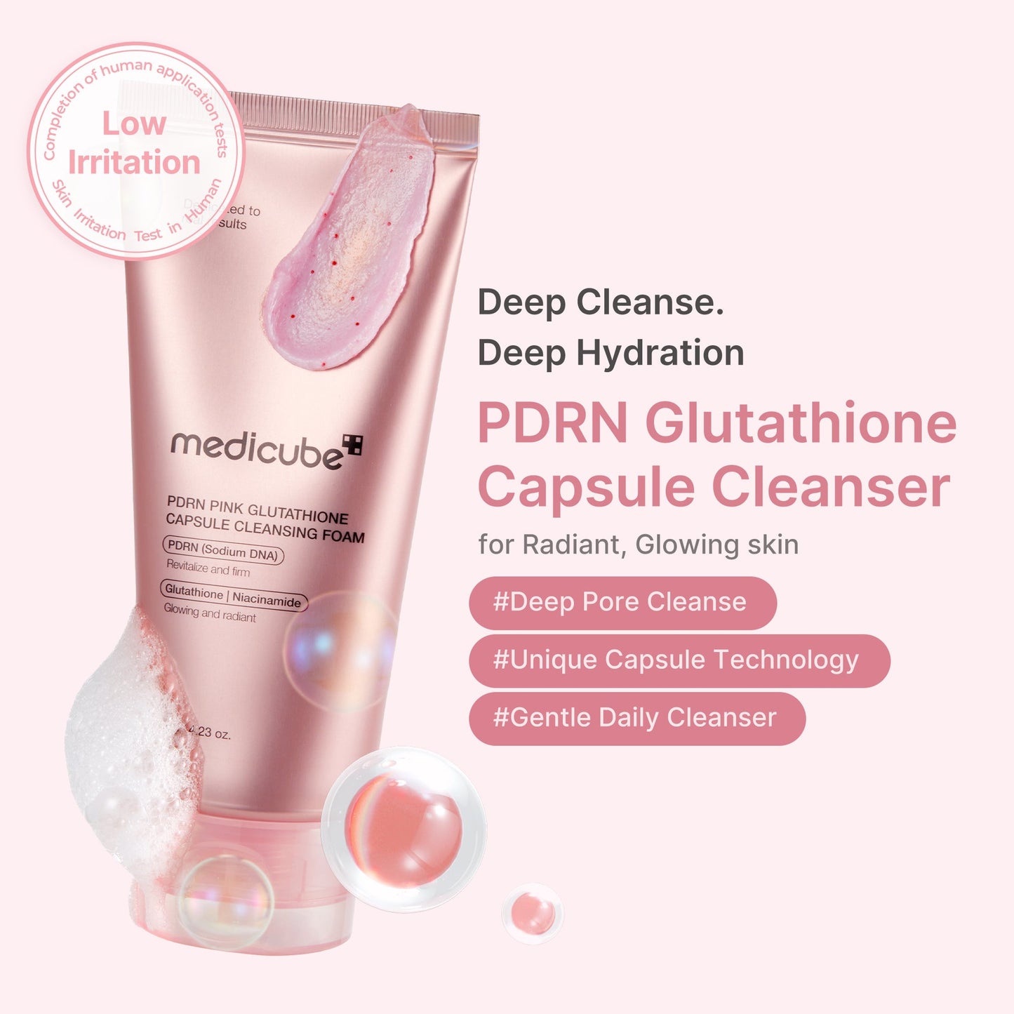 PDRN Pink Glutathione Capsule Foam Cleanser for Gentle Everyday Cleansing